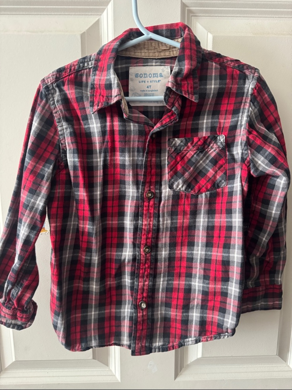 Sonoma Red, Black & White Plaid Button-Front Kids Shirt